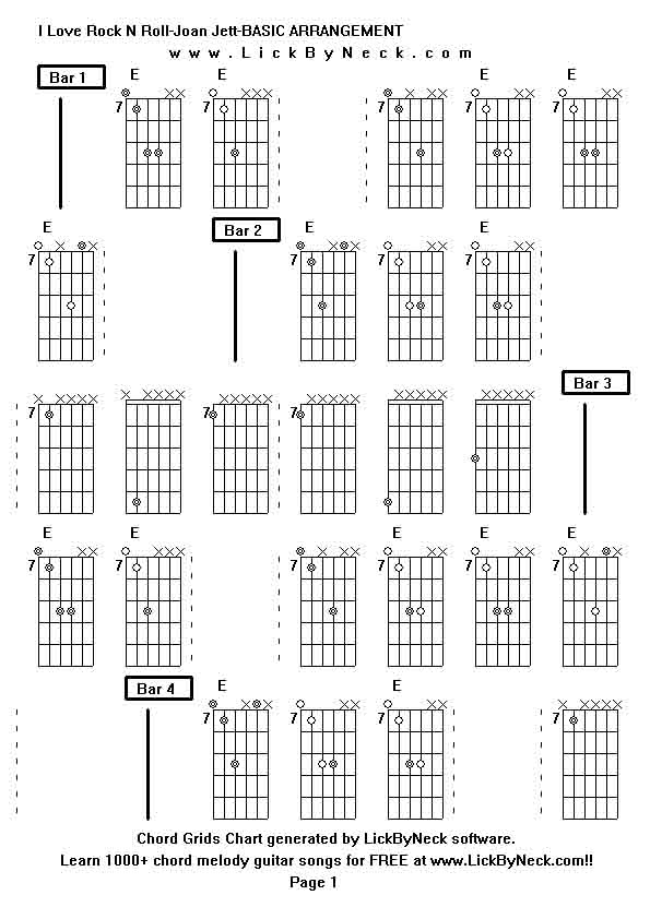 Chord Grids Chart of chord melody fingerstyle guitar song-I Love Rock N Roll-Joan Jett-BASIC ARRANGEMENT,generated by LickByNeck software.